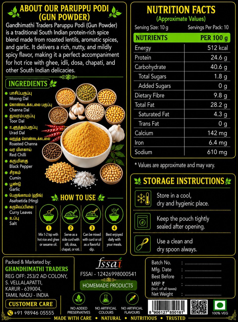 Paruppu Podi (பருப்பு பொடி) | Homemade South Indian Lentil Spice Powder - Image 2